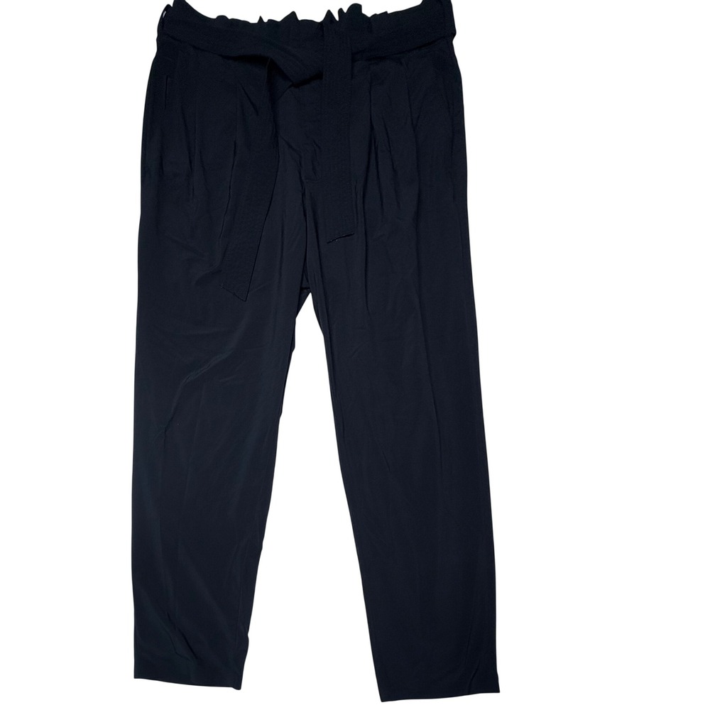 Athleta Skyline Pant II Black Paperbag Waist Tie Belt Tapered Leg Womens 12 T9